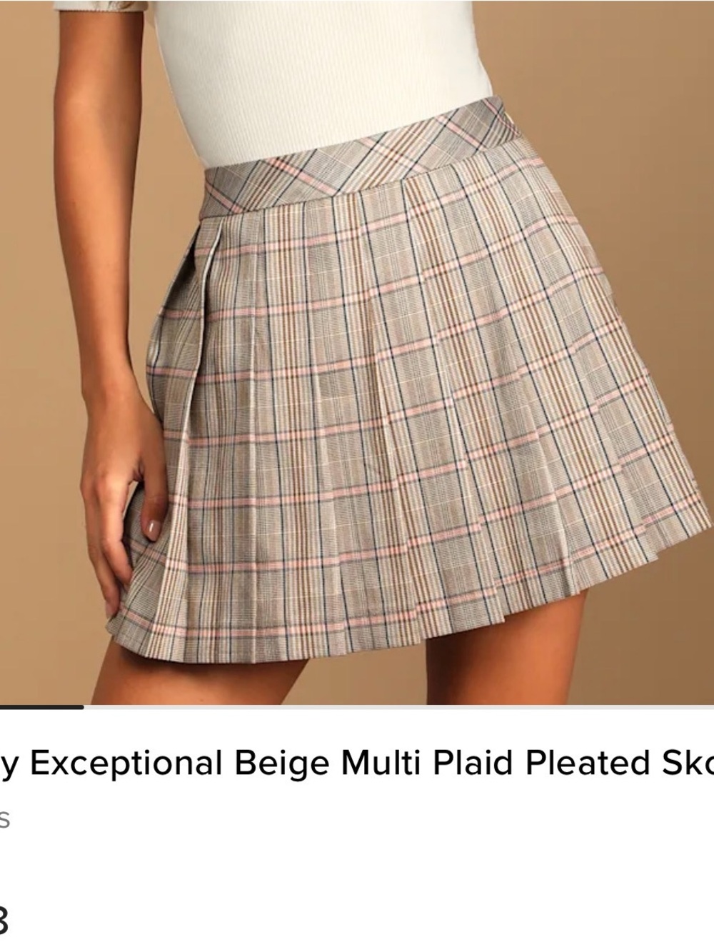 Lulus beige Multi Plaid Pleated Mini Skort